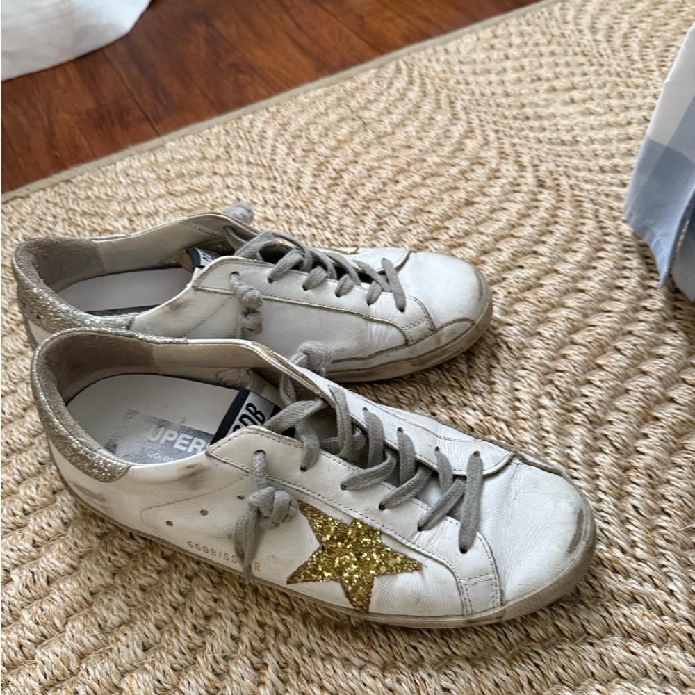 Golden Goose White and Gold Star Sneakers